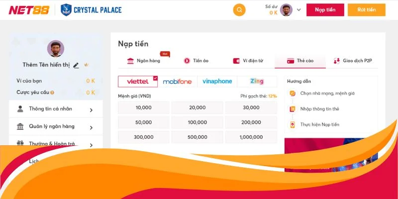 Nạp tiền Net88 bằng thẻ cào
